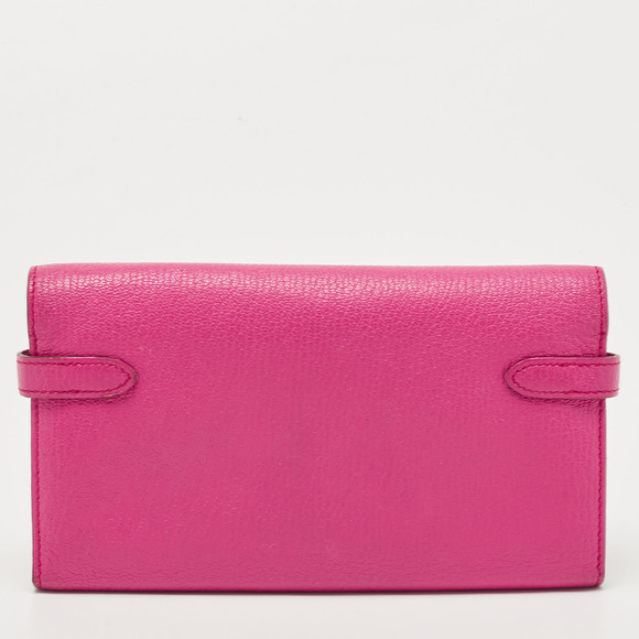 HERMES Rose Shocking Chevre Leather Kelly Depliant Wallet - Picture 5 of 8